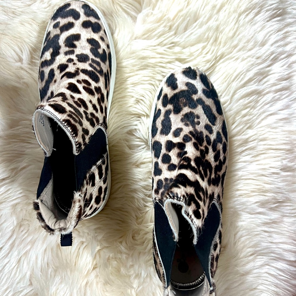 Leopard faux fur slip on sneakers